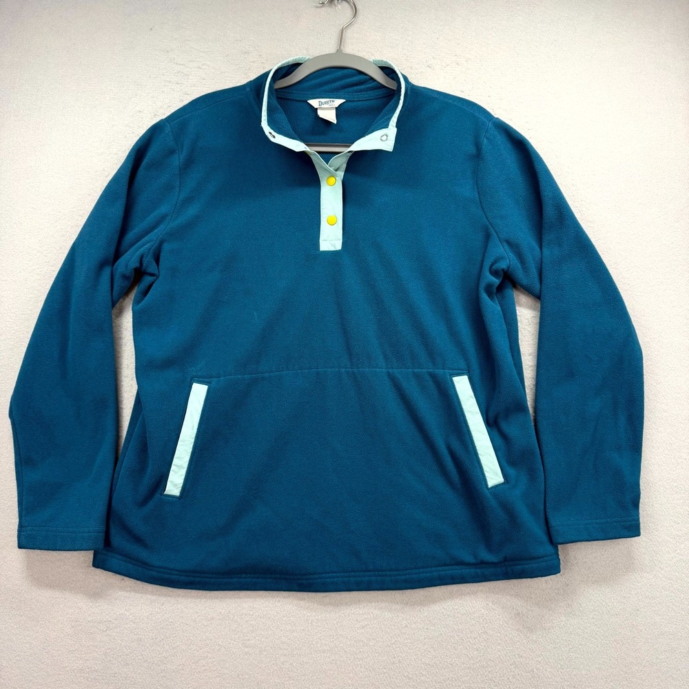 Duluth Trading Co Fleece Sweater Mens Large Light Blue Outdoor 1/4 Snap Pullover